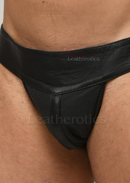 Leather Jock Pouch Perforated 029