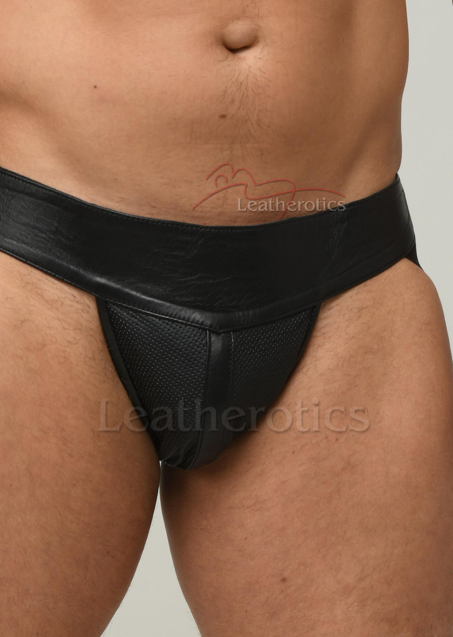 Leather Jock Pouch Perforated 029