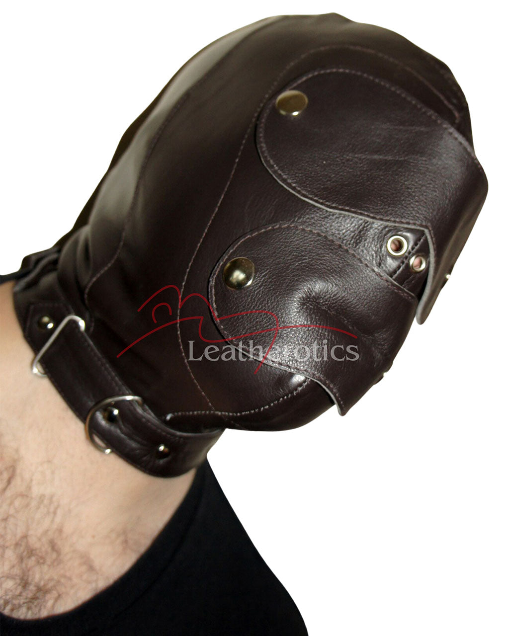 Bondage Hood with Gag Brown Leather