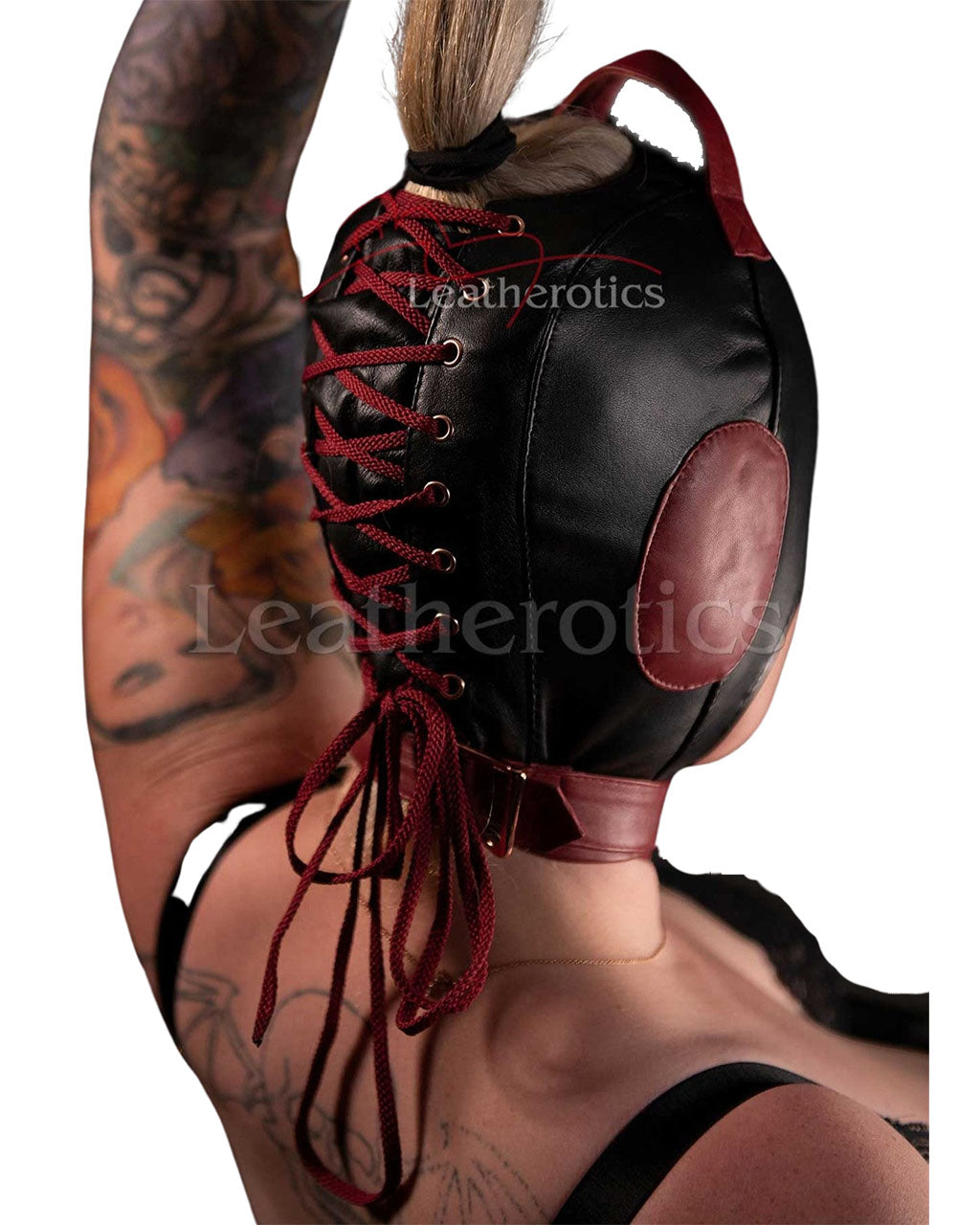 Women's Leather Bondage Mask with Handle