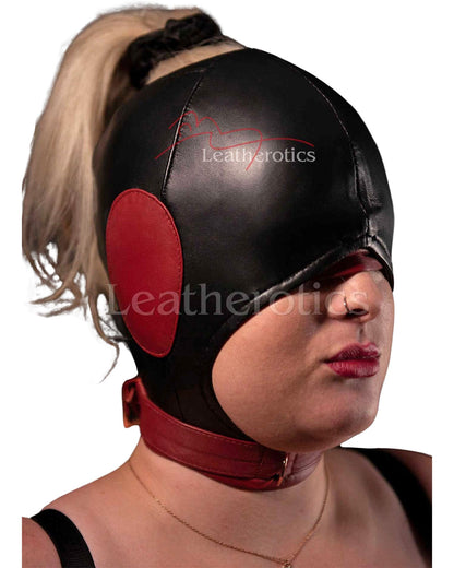 Open Mouth Padded Ears Leather Hood