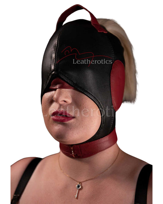 Women's Leather Bondage Mask with Handle