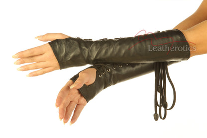 Leather Fingerless Lace Arm Gloves