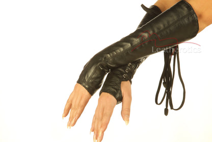 Leather Fingerless Lace Arm Gloves