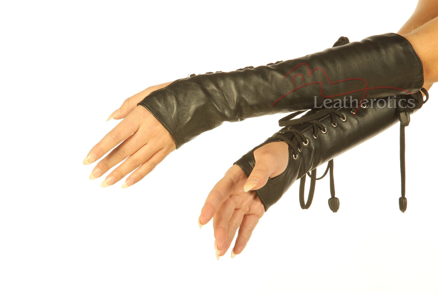 Leather Fingerless Lace Arm Gloves