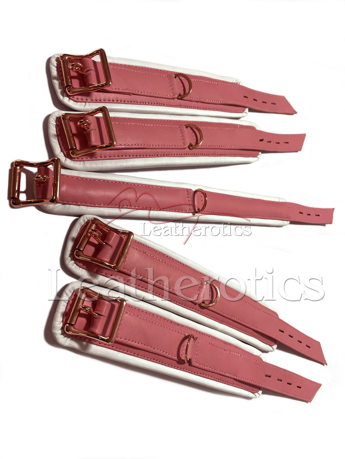 Pink White Leather Cuff Set 5 Piece