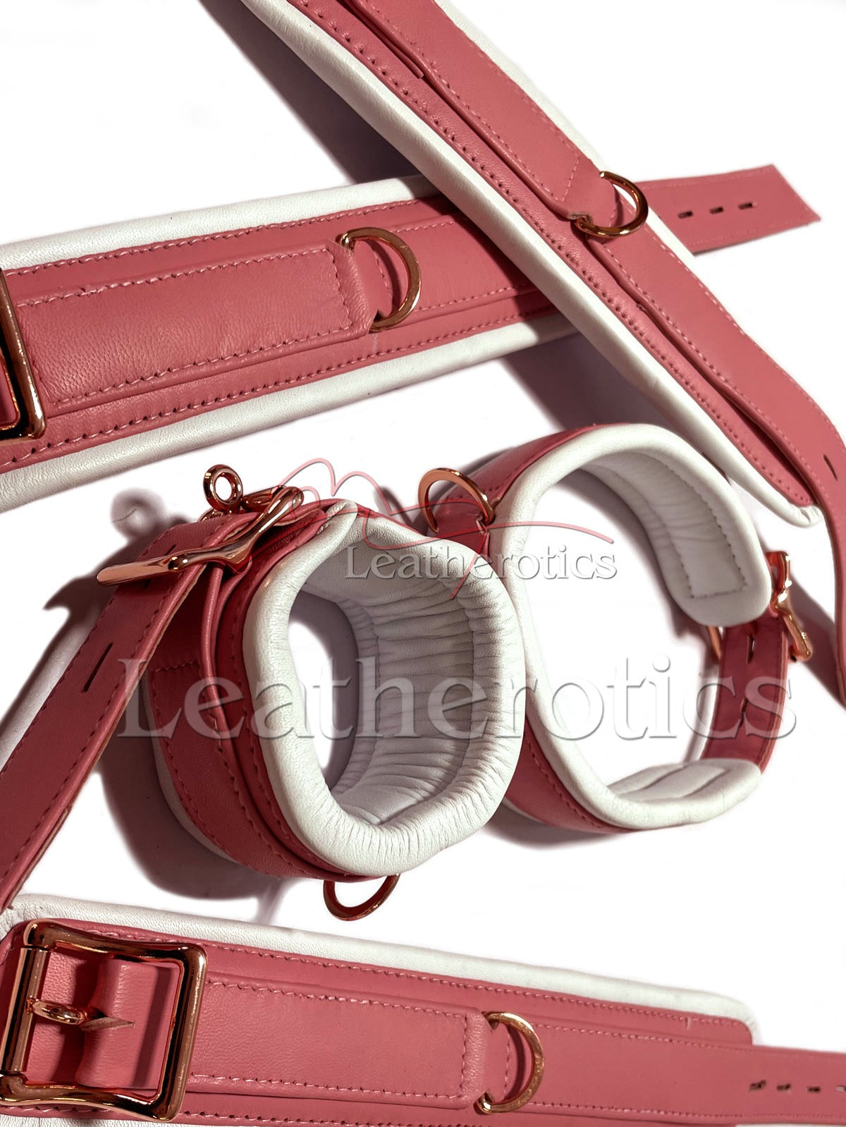 Pink White Leather Cuff Set 5 Piece