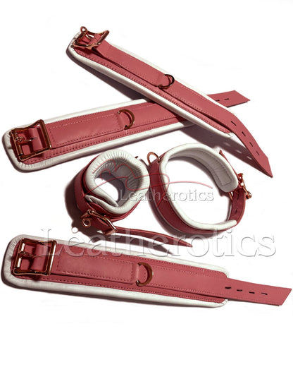 Pink White Leather Cuff Set 5 Piece