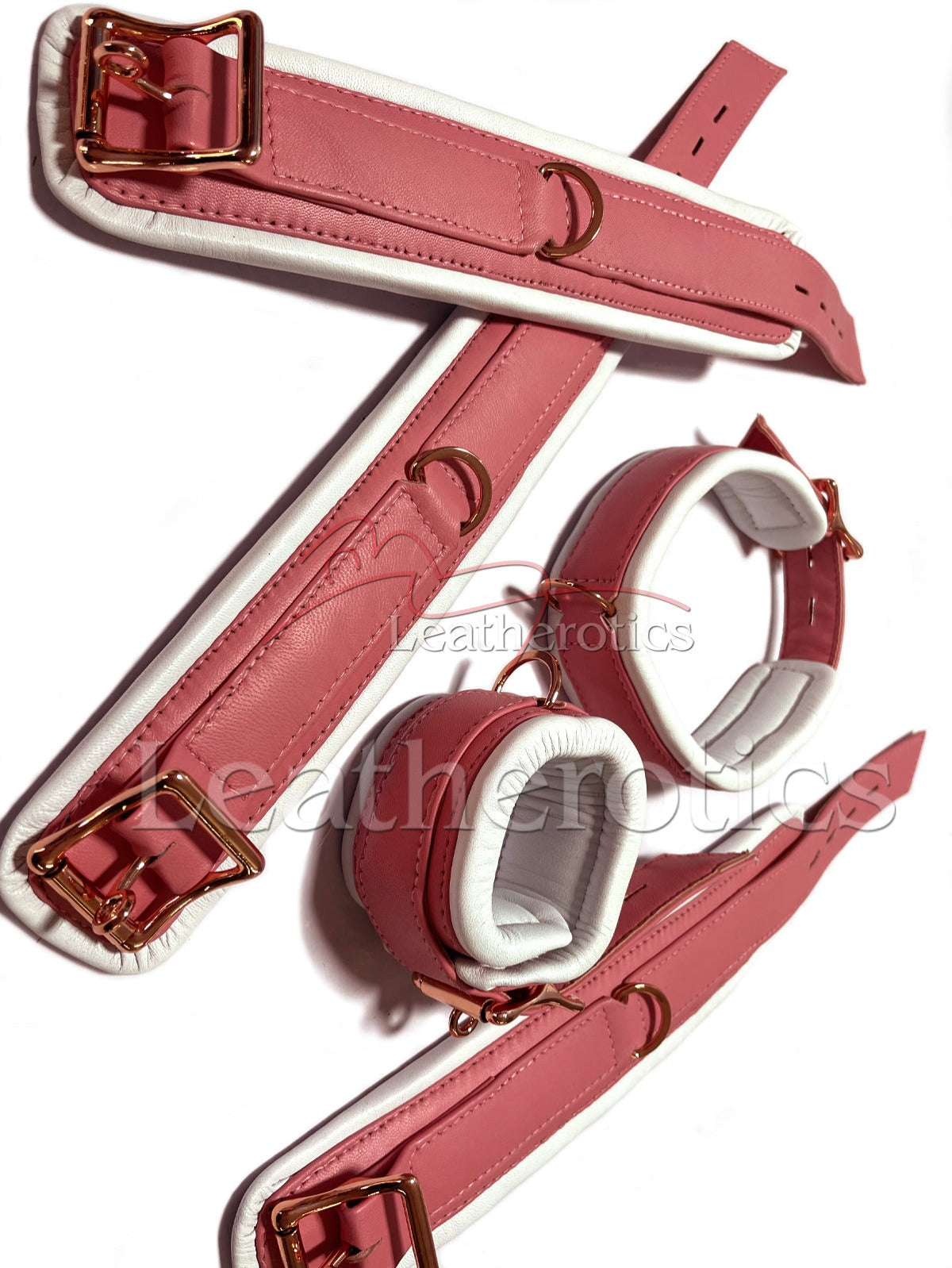 Pink White Leather Cuff Set 5 Piece