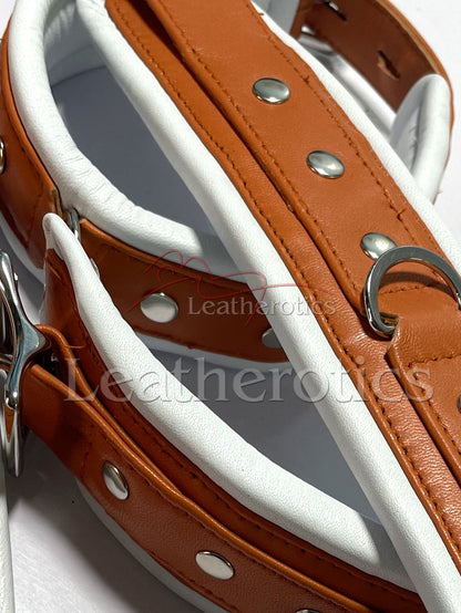 Tan White Leather Cuff Set 5 Piece