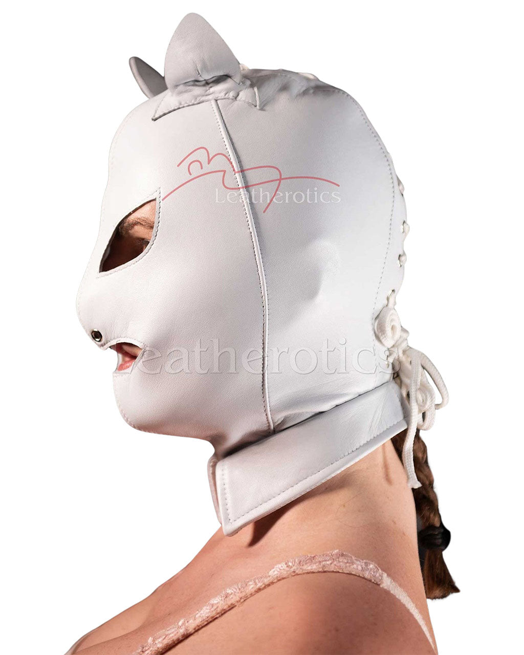 Cat BDSM Mask White Leather