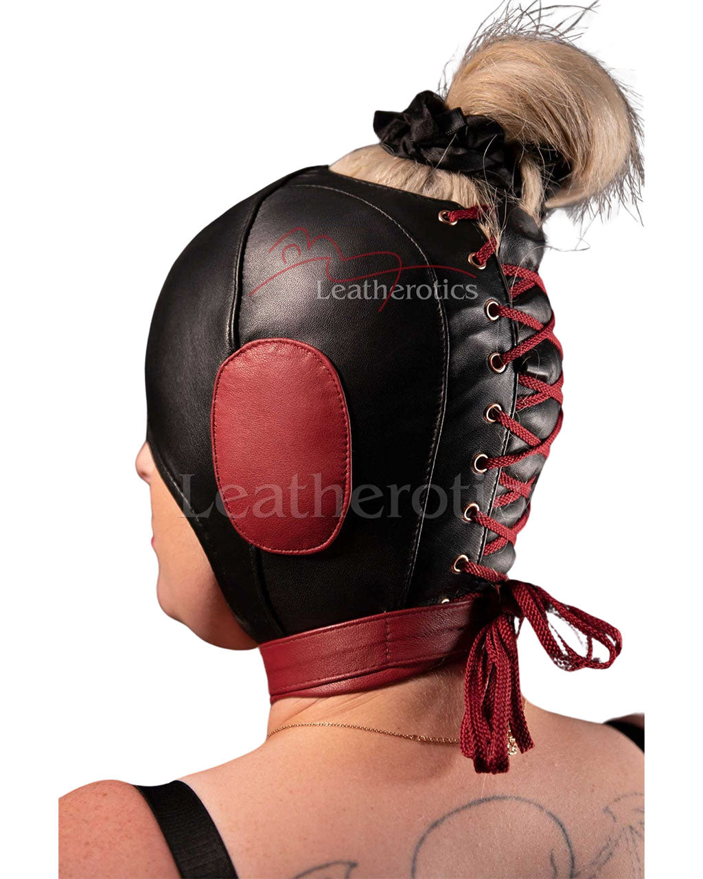 Open Mouth Padded Ears Leather Hood