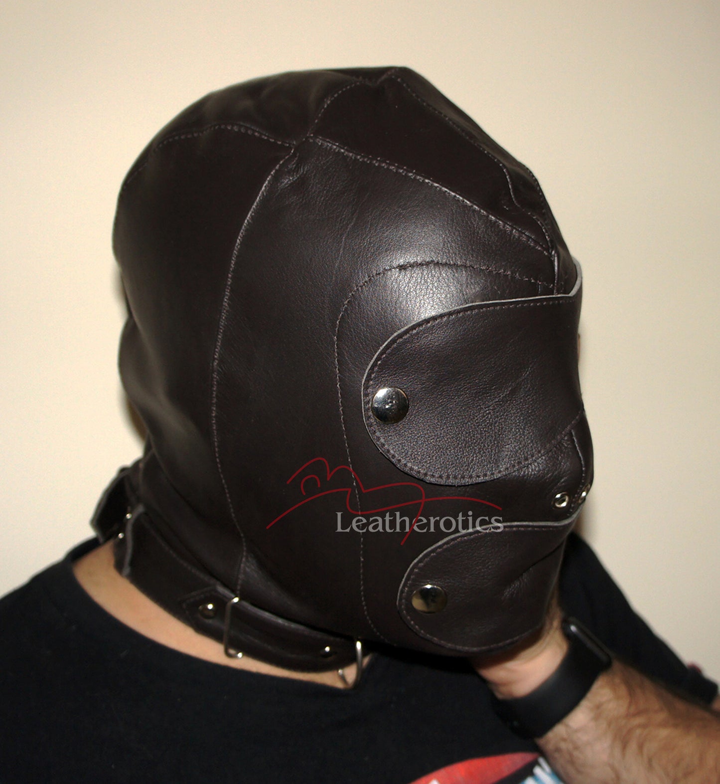 Bondage Hood with Gag Brown Leather