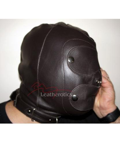 Bondage Hood with Gag Brown Leather