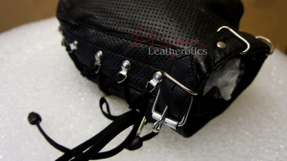 Leather Bondage Hood Perforated