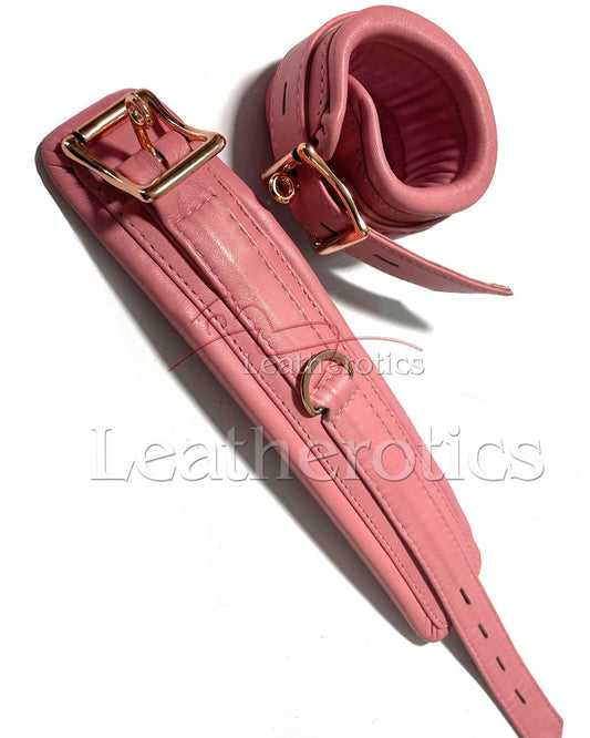 Pink Leather Arm Ankle Cuffs Set