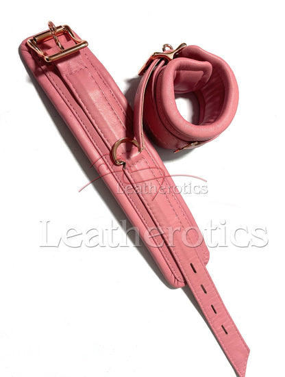 Pink Leather Arm Ankle Cuffs Set