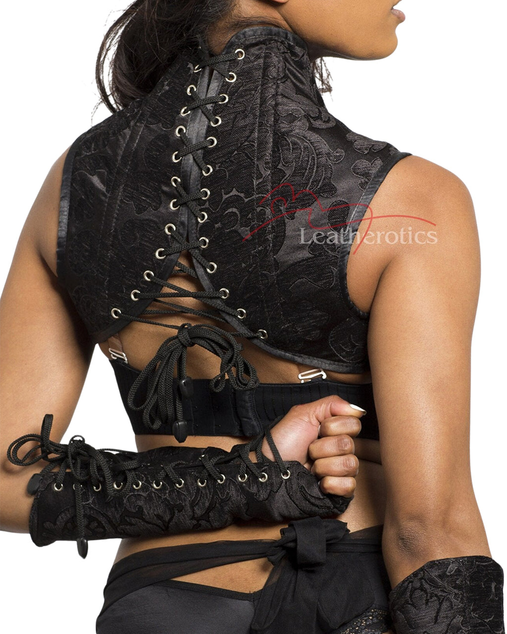 Shoulder Neck Corset Gauntlets Black Set