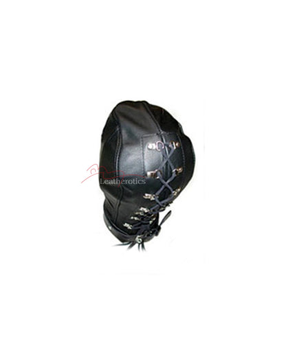 Leather BDSM Hood Detachable Eyepad Gag M2