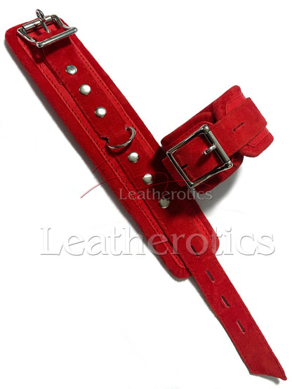 Red Suede Leather Bondage Cuffs