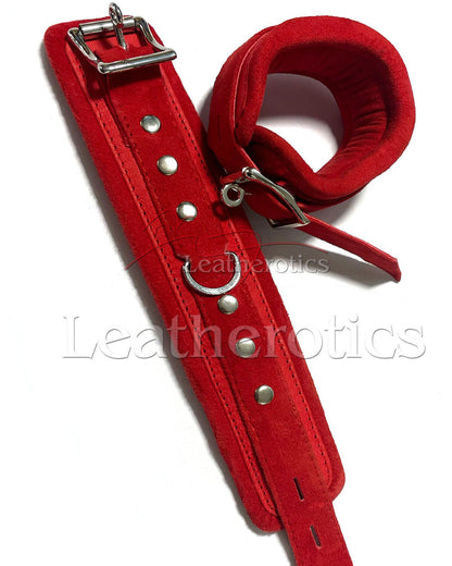 Red Suede Leather Bondage Cuffs