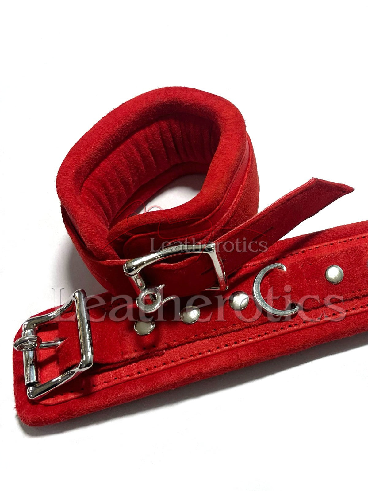 Red Suede Leather Bondage Cuffs