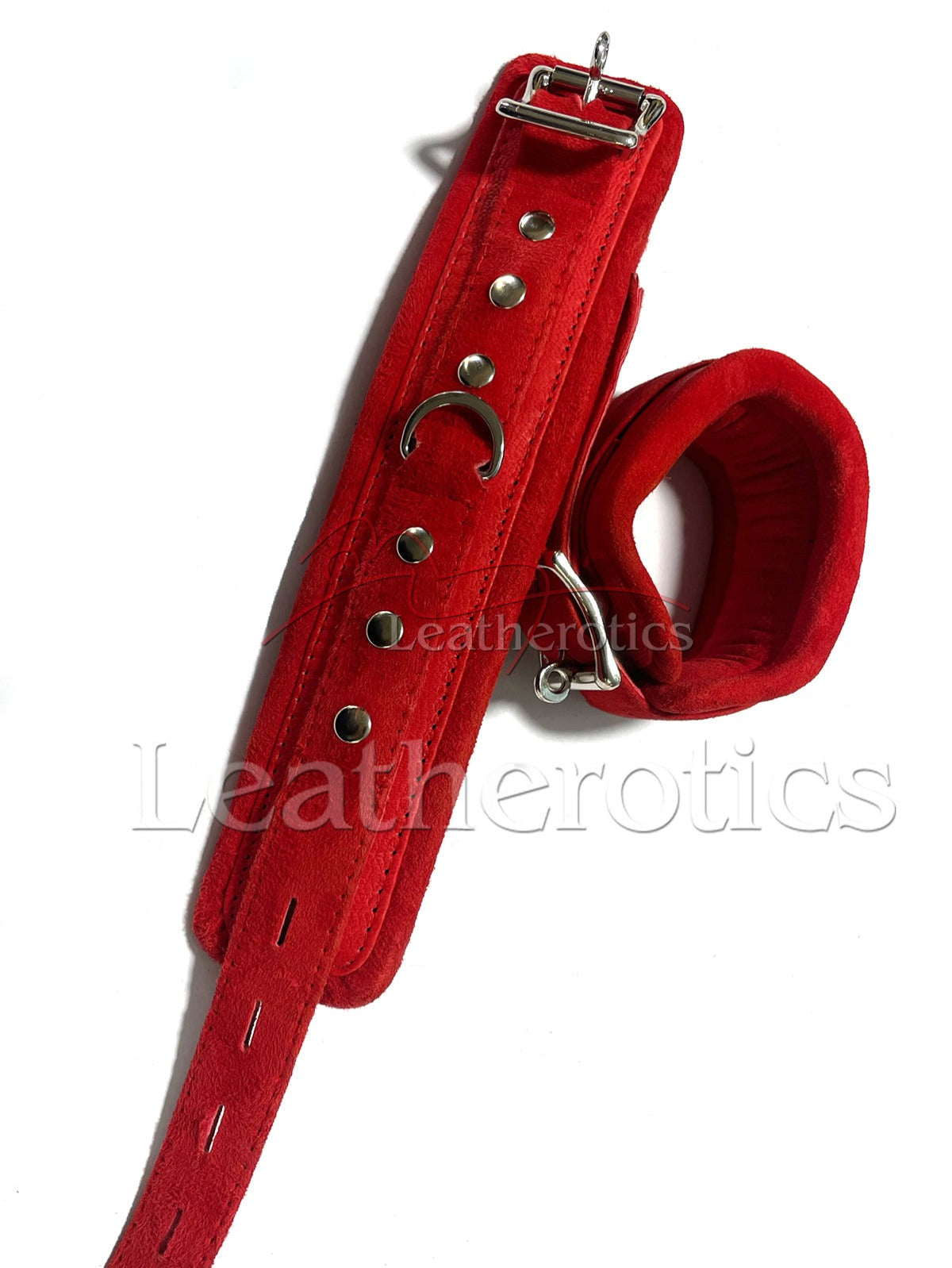 Red Suede Leather Bondage Cuffs