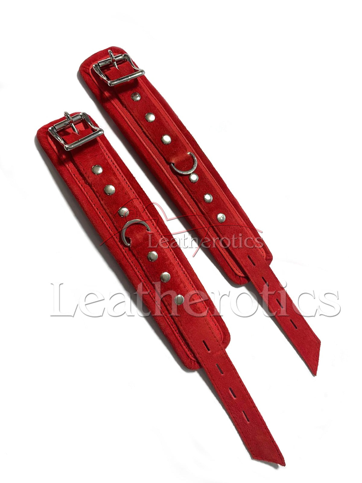 Red Suede Leather Bondage Cuffs