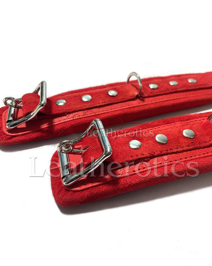 Red Suede Leather Bondage Cuffs