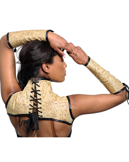 Steel Boned Ivory Cream Neck Corset with Gauntlets